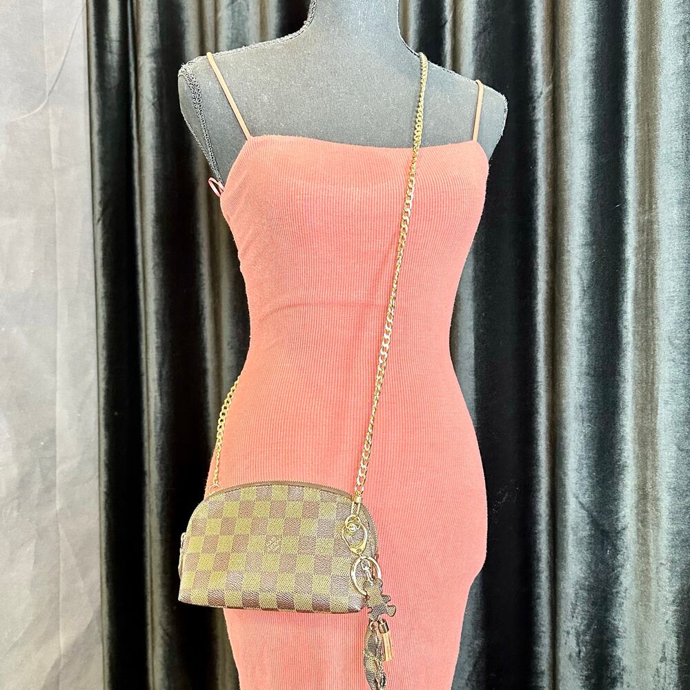 Louis Vuitton Damier Ebene Cosmetic Pouch PM crossbody bag with chain NICE - Picture 2 of 14